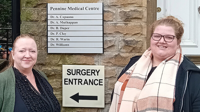 Councillors Helen Bishop and Amy Wrigley at the Greenfield GP practice 