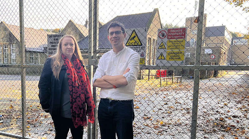 Councillors Helen Bishop and Sam Al-Hamdani at the former Saddleworth School site