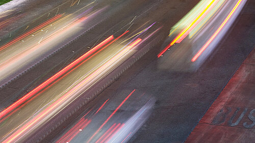 Long exposure image showing fast moving traffic