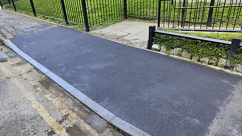 The new dropped kerb at Hopwood Court
