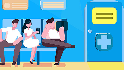 illustration of patients waiting in a medical setting